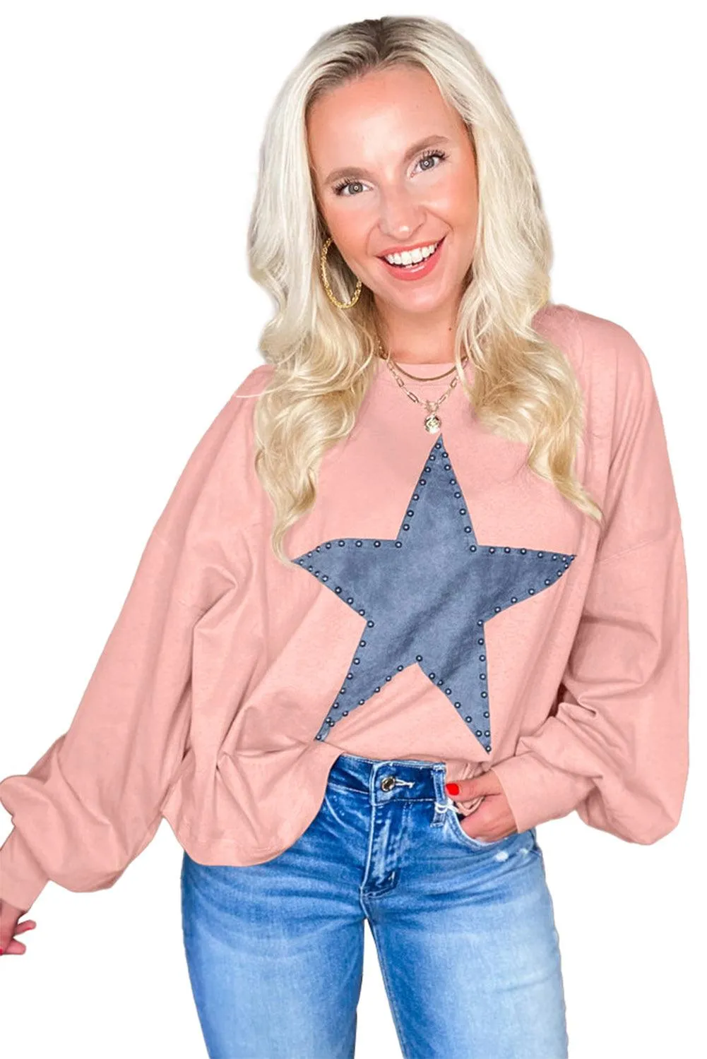 Studded Star Oversized Slouchy Sweater