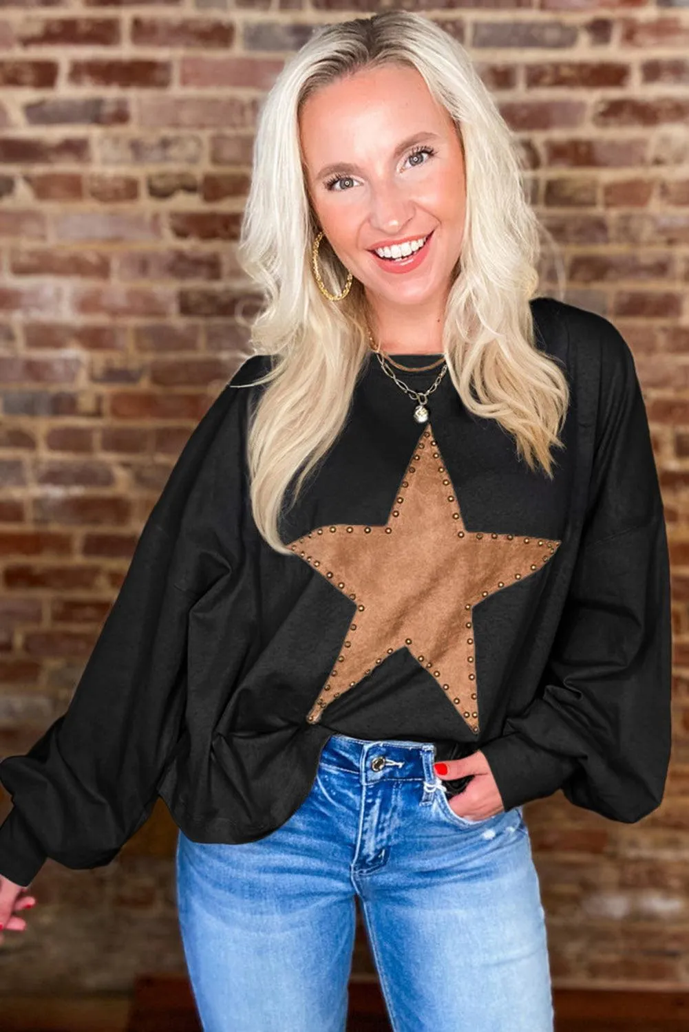 Studded Star Oversized Slouchy Sweater