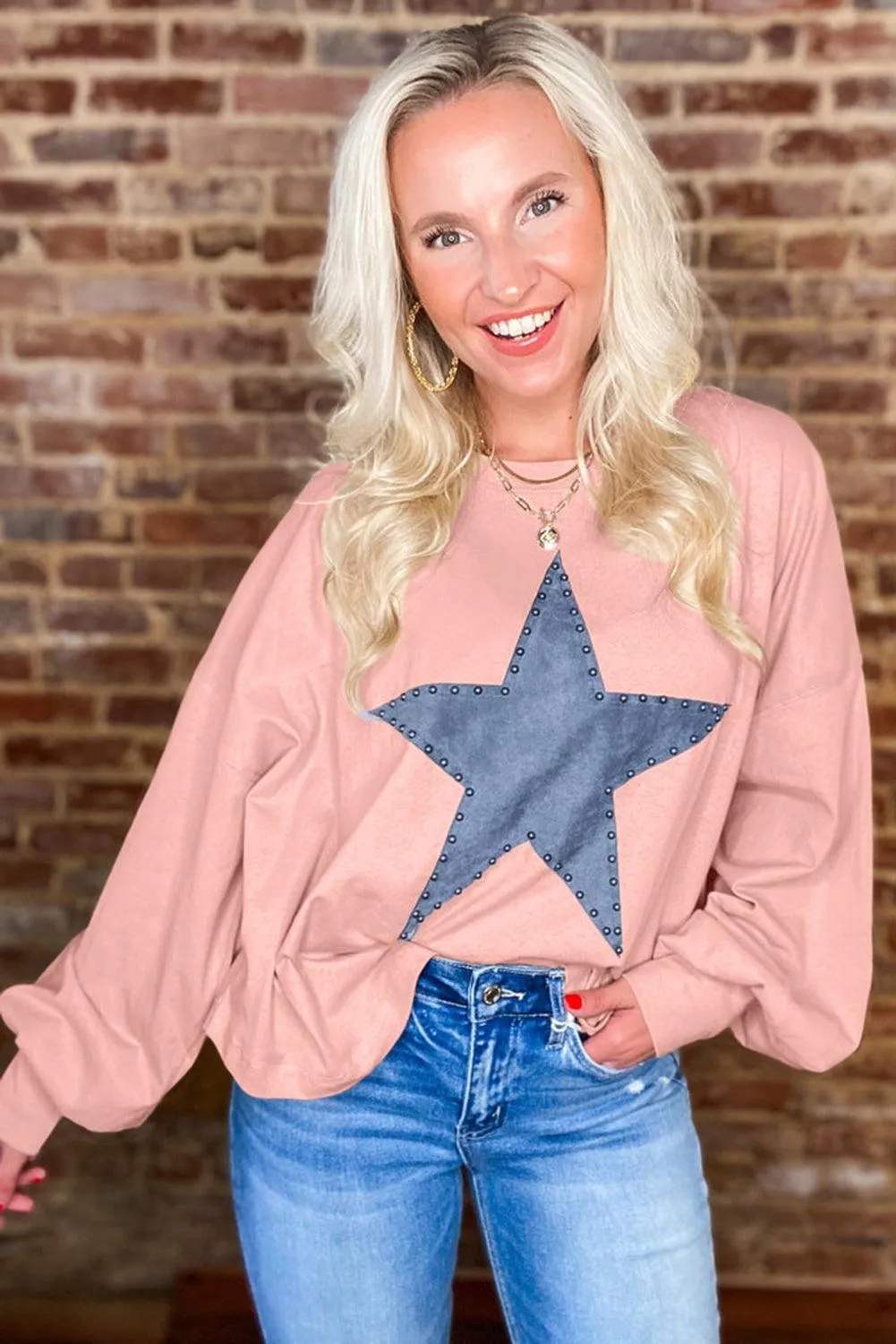 Studded Star Oversized Slouchy Sweater