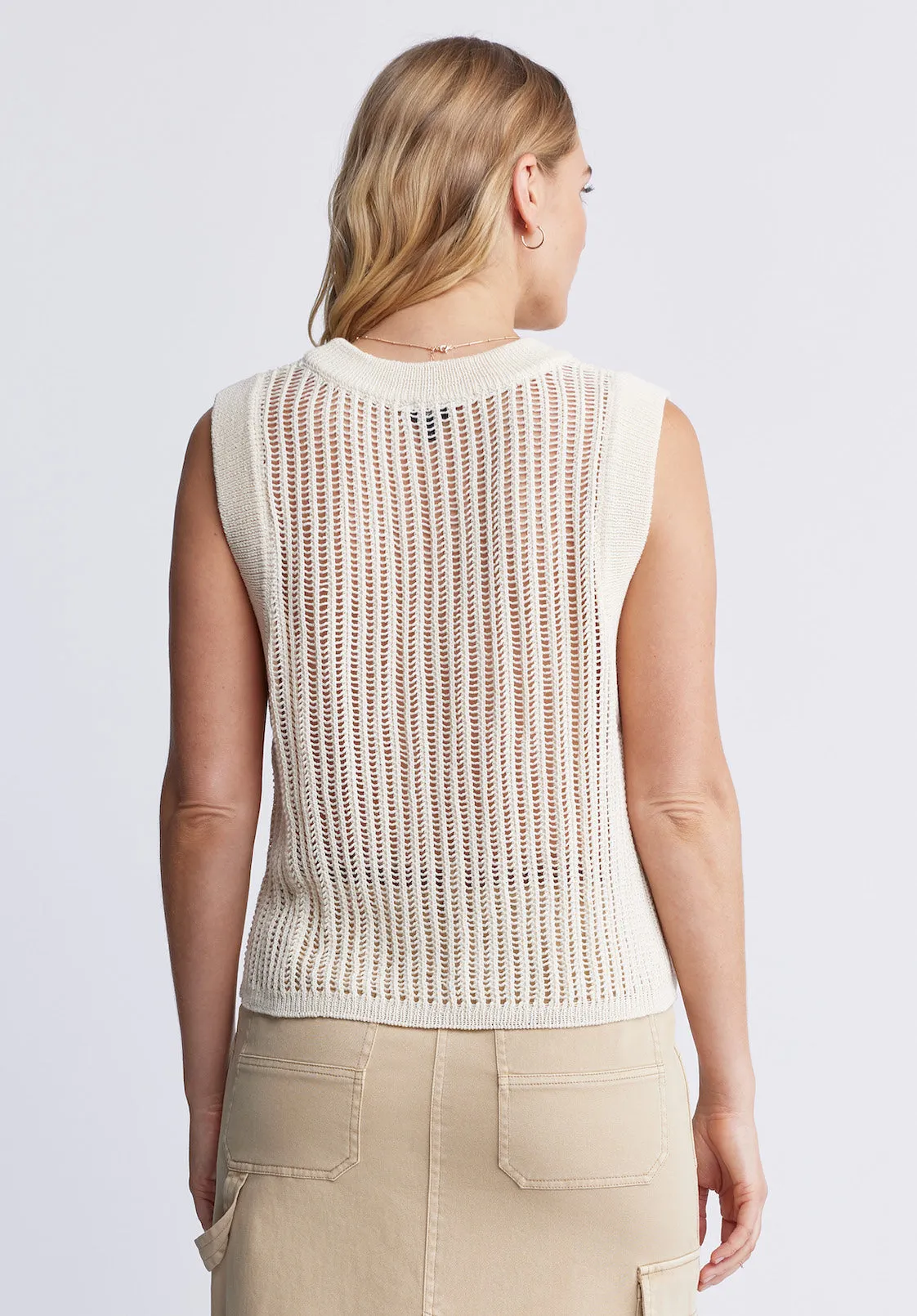 Syden Women’s Openwork Knit Tank Top in Off-White - SW0060P