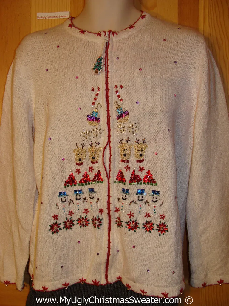 Tacky Christmas Sweater with Bling Sparkling Tree with Reindeer, Ornaments, and Snowmen  (f1298)