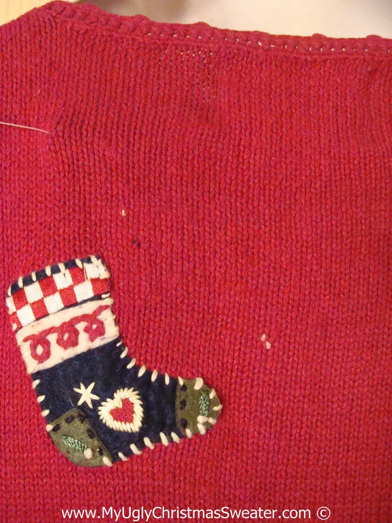 Tacky Christmas Sweater with Stockings, Trees, Poinsettias (f1312)