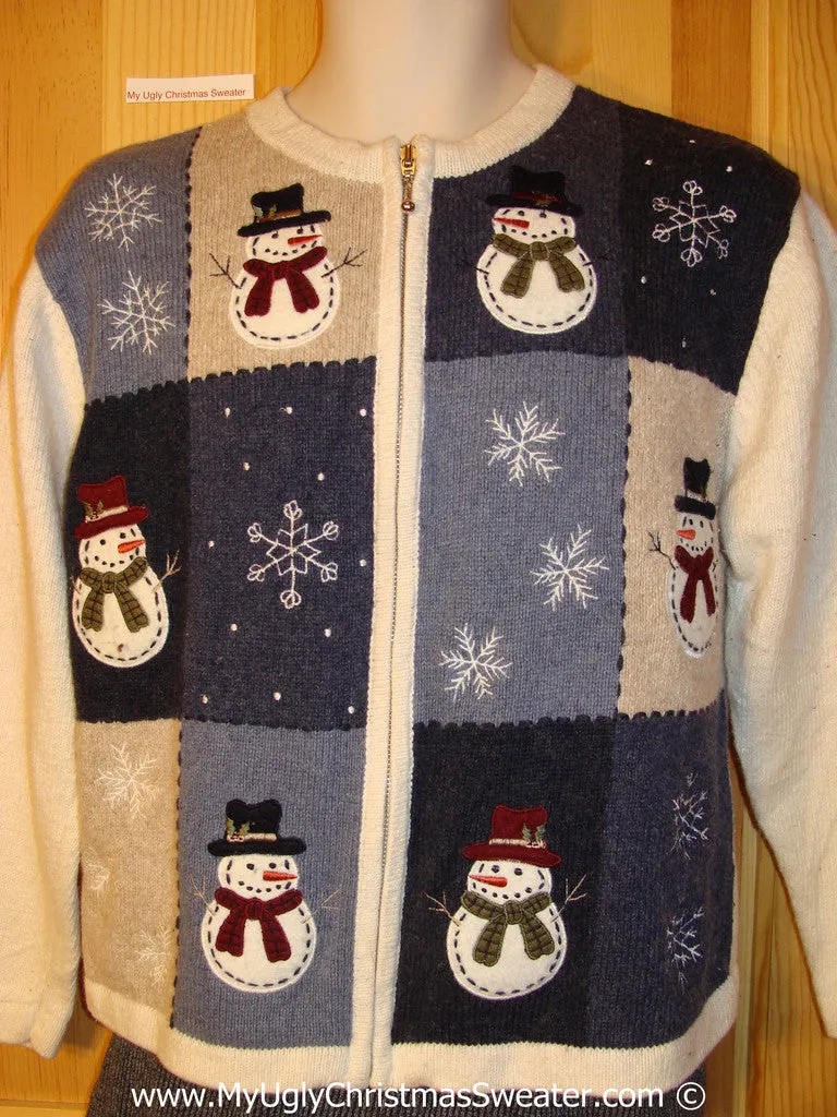 Tacky Holiday Sweater with Snowman Friends and Snowflakes (f1049)