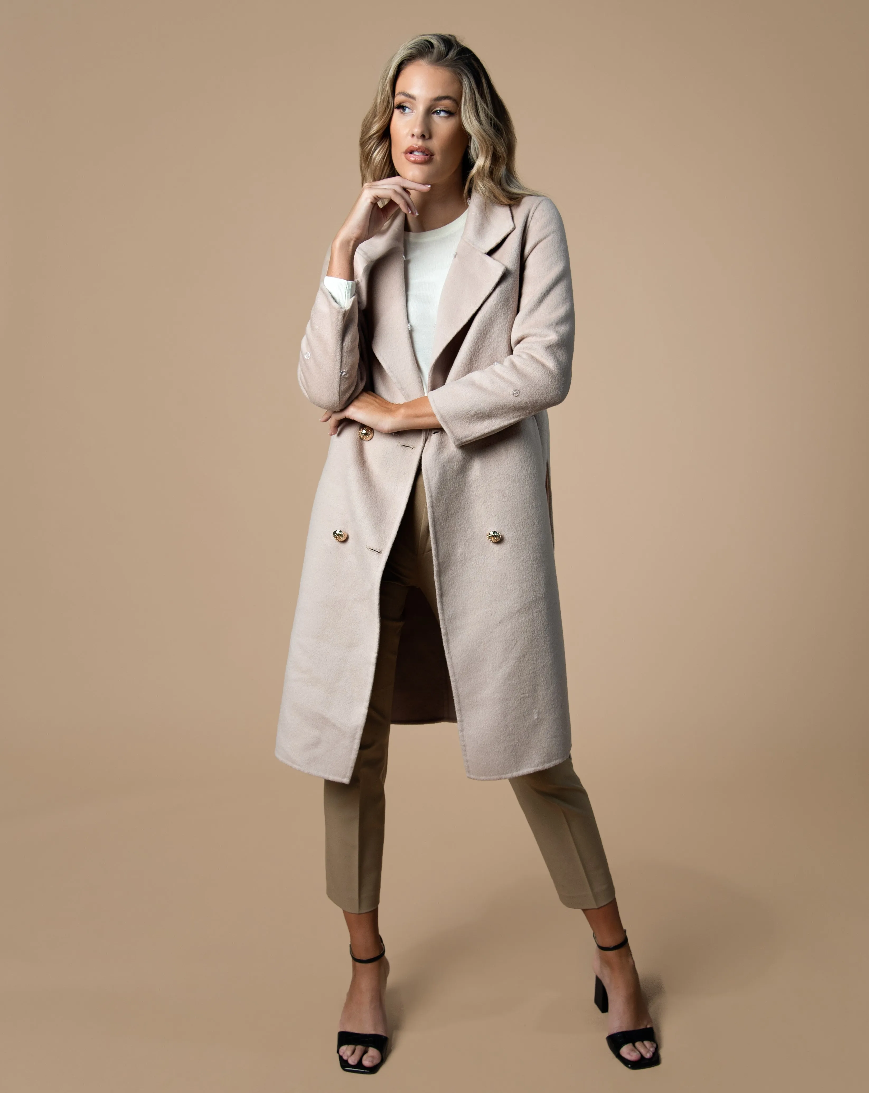 Taupe Cashmere Faux Fur Coat