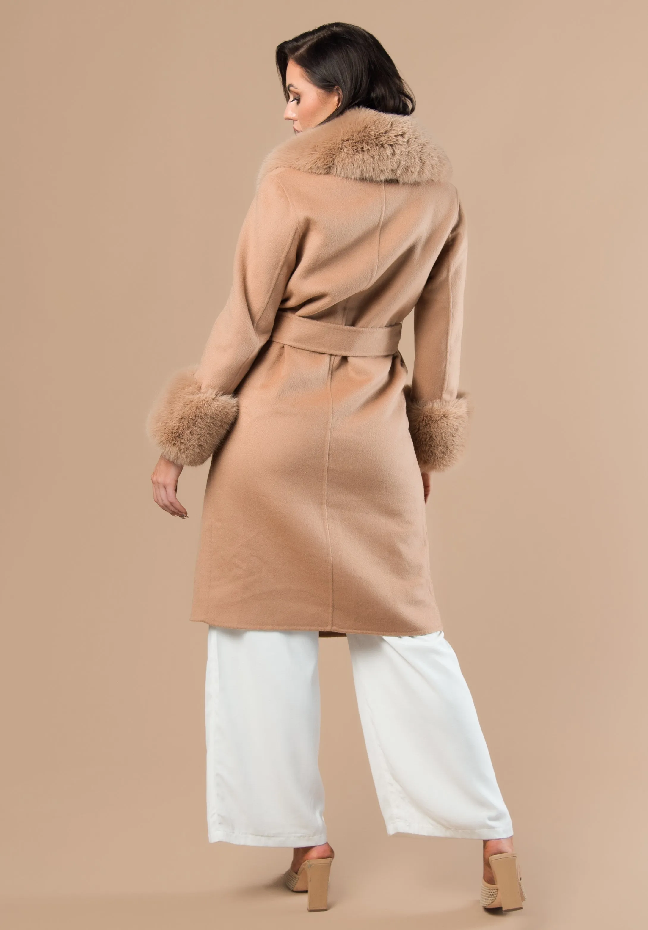 Taupe Cashmere Faux Fur Coat