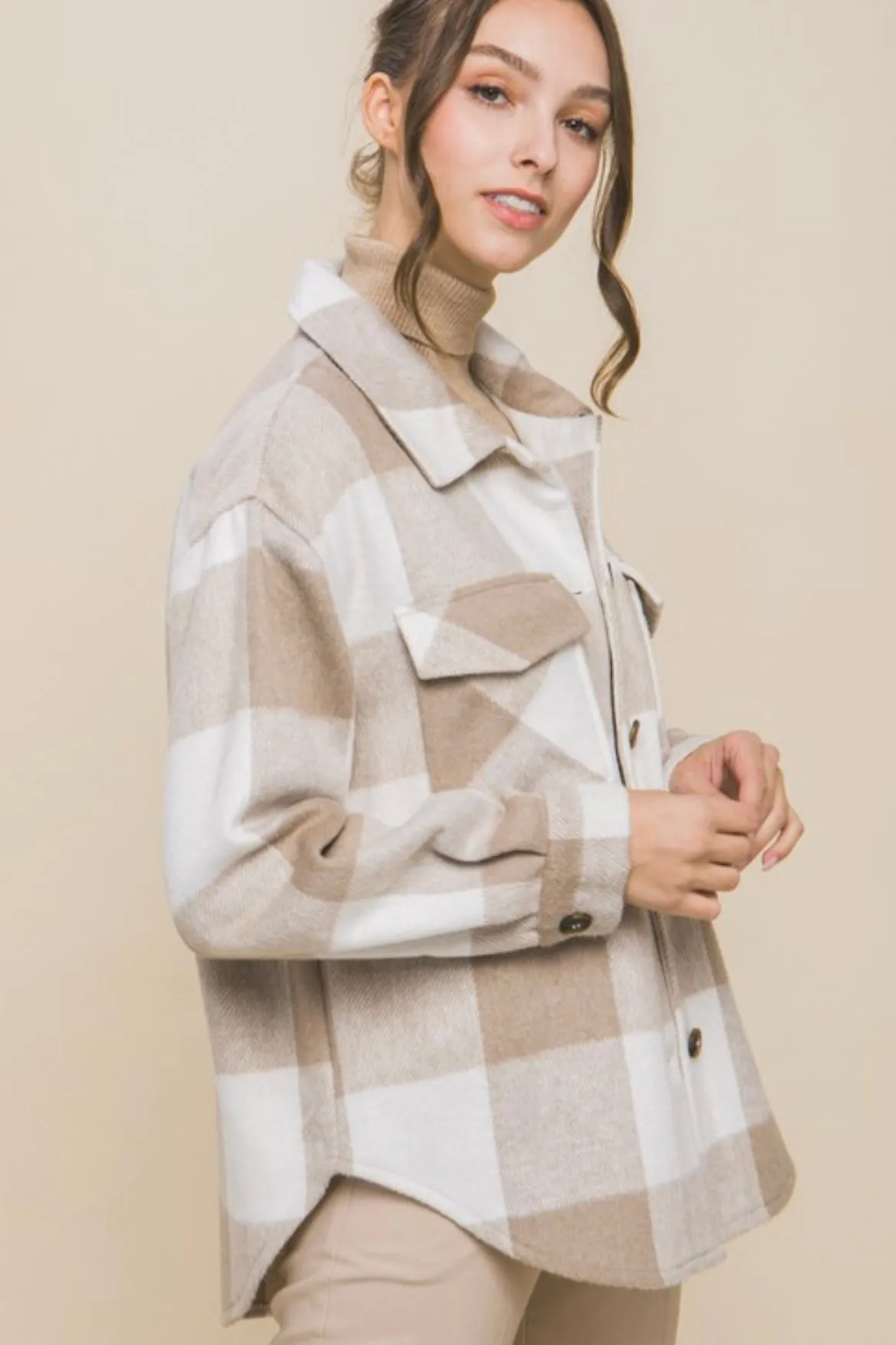 Taupe Keep Shining Plaid Shacket