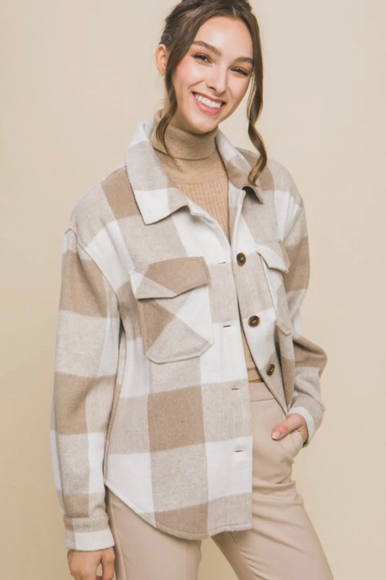 Taupe Keep Shining Plaid Shacket