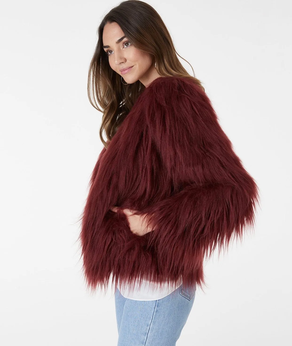 Tess wine faux fur jacket