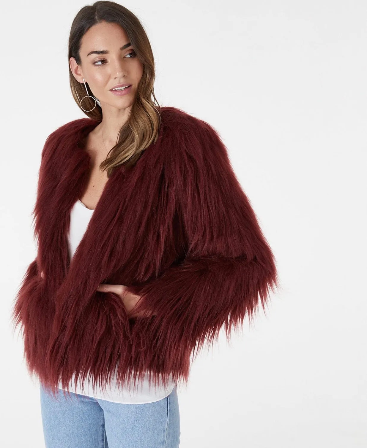 Tess wine faux fur jacket