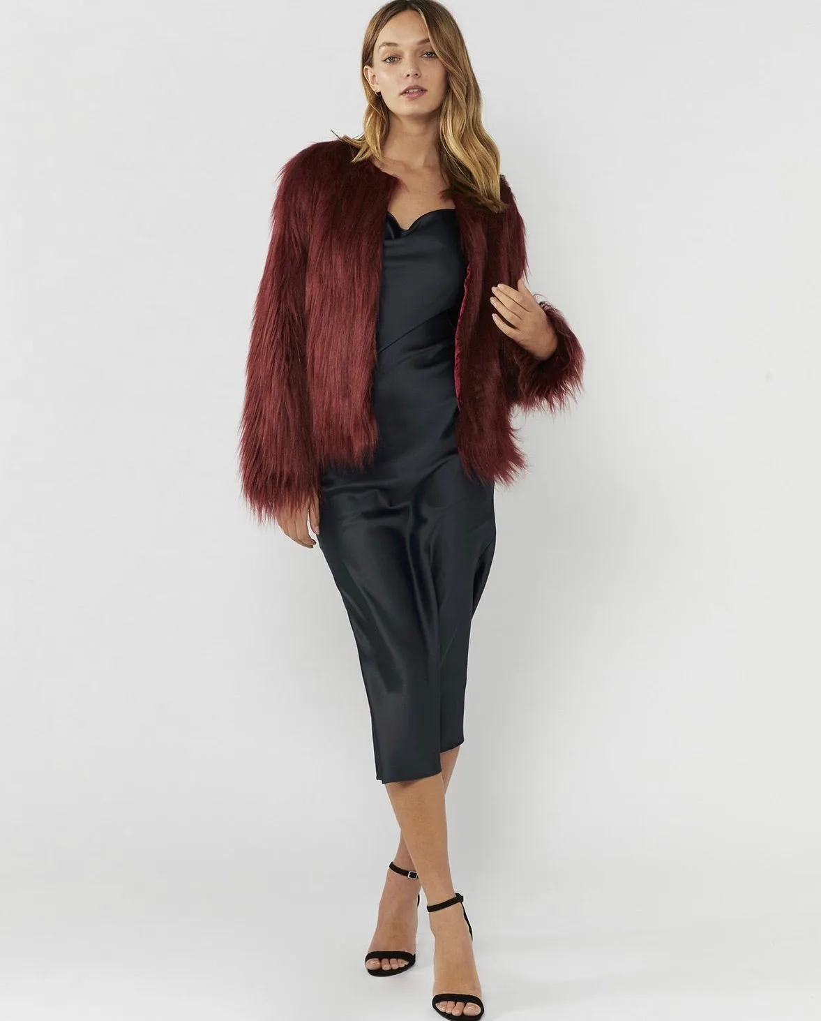 Tess wine faux fur jacket