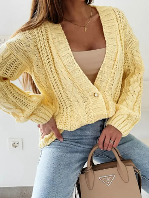 Textured Cardigan Cable Knit Crop Sweater