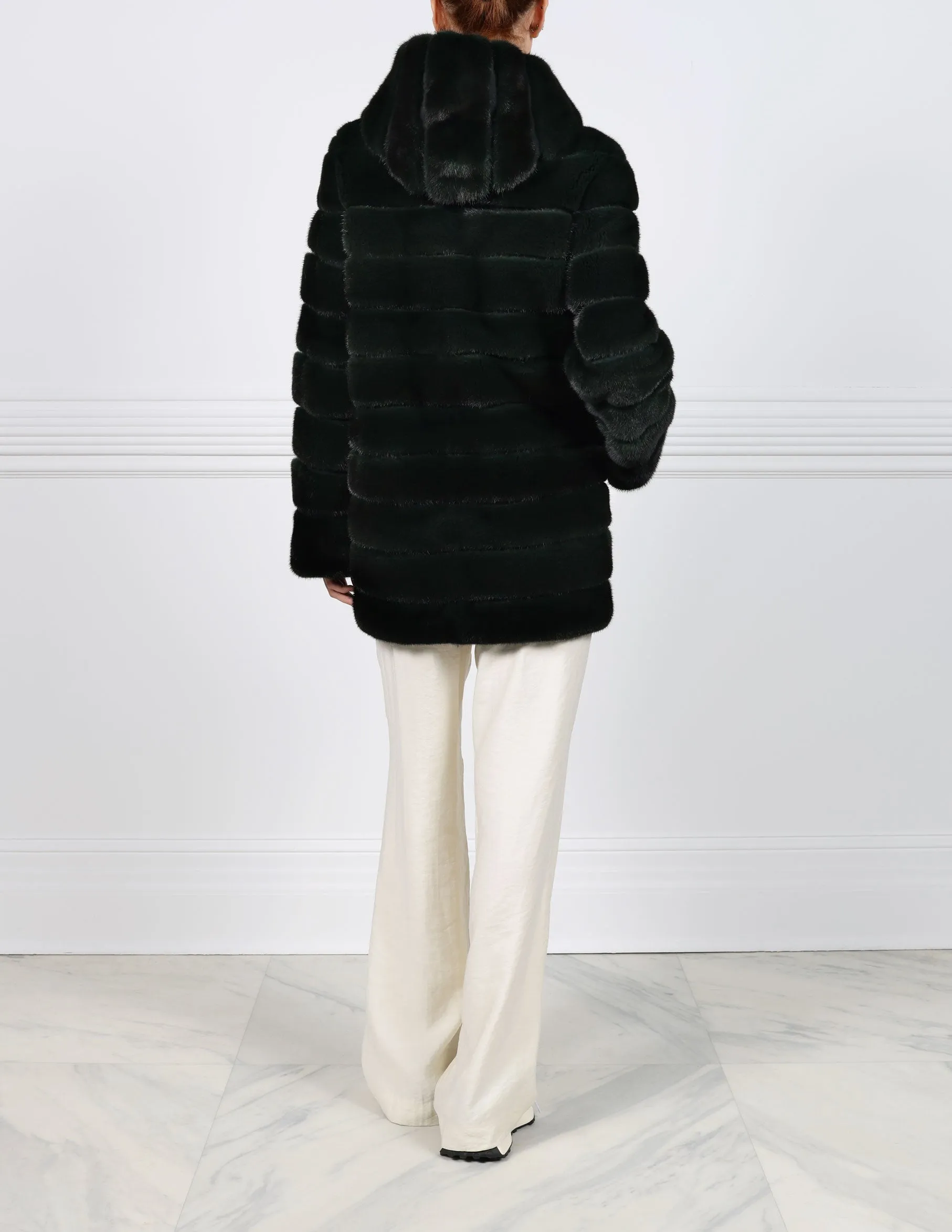 The Brigid Hooded Horizontal Mink Fur Coat