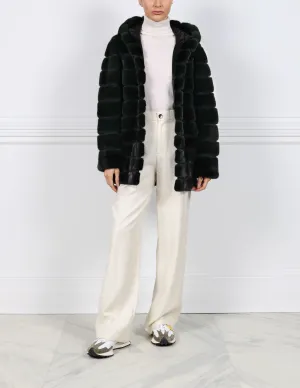 The Brigid Hooded Horizontal Mink Fur Coat