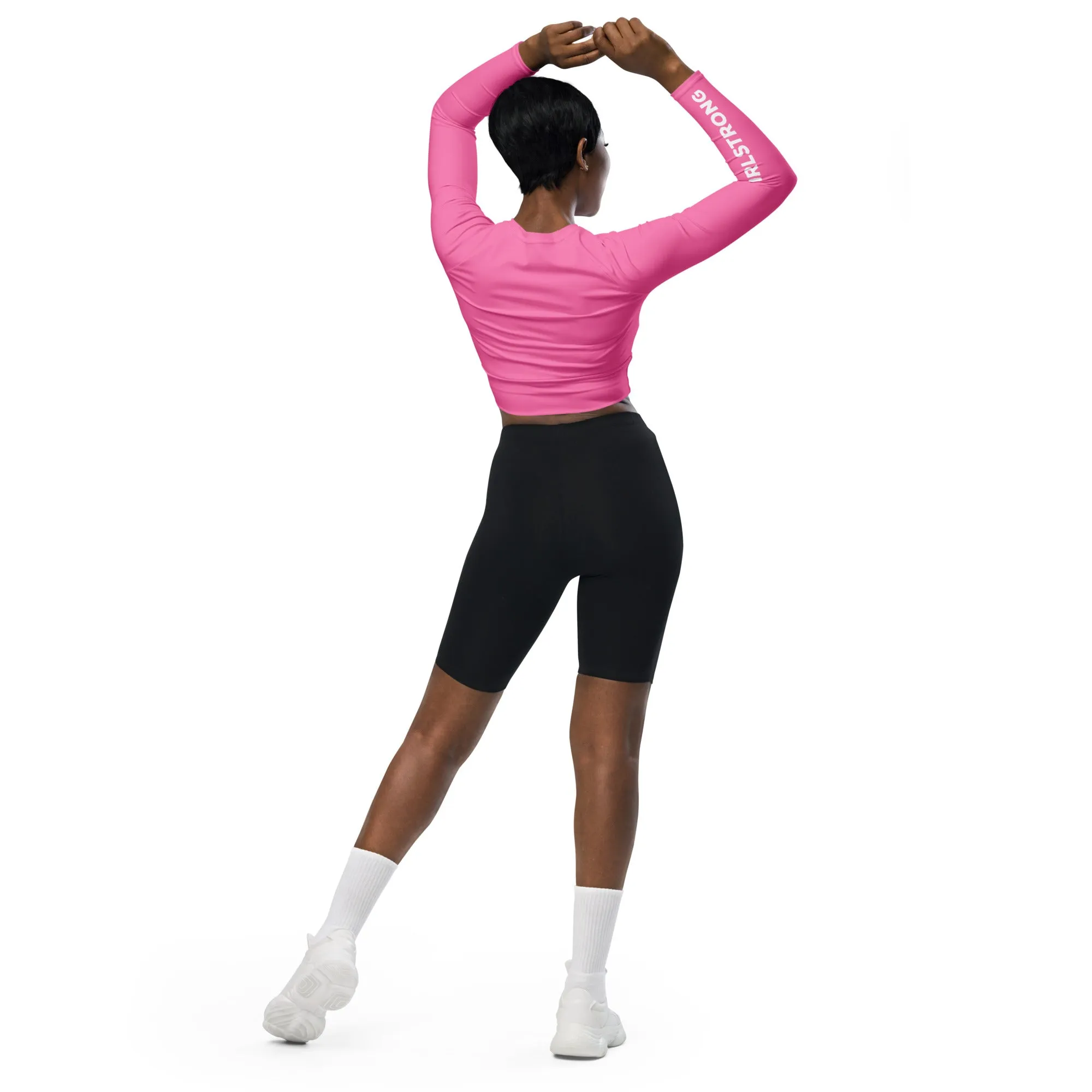 THE ESSENTIAL, SOFT AND STRETCHY, LONG SLEEVE FITTED CROP TOP BRIGHT PINK