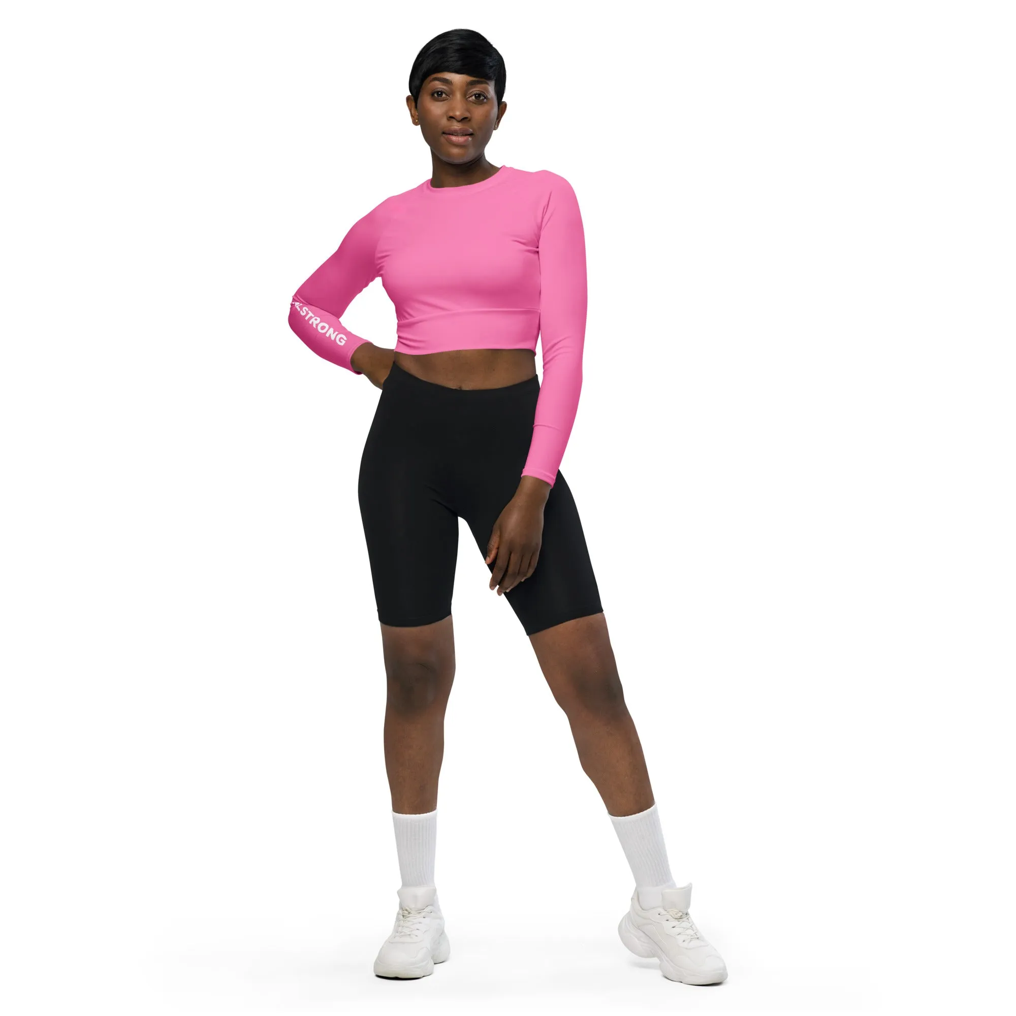 THE ESSENTIAL, SOFT AND STRETCHY, LONG SLEEVE FITTED CROP TOP BRIGHT PINK