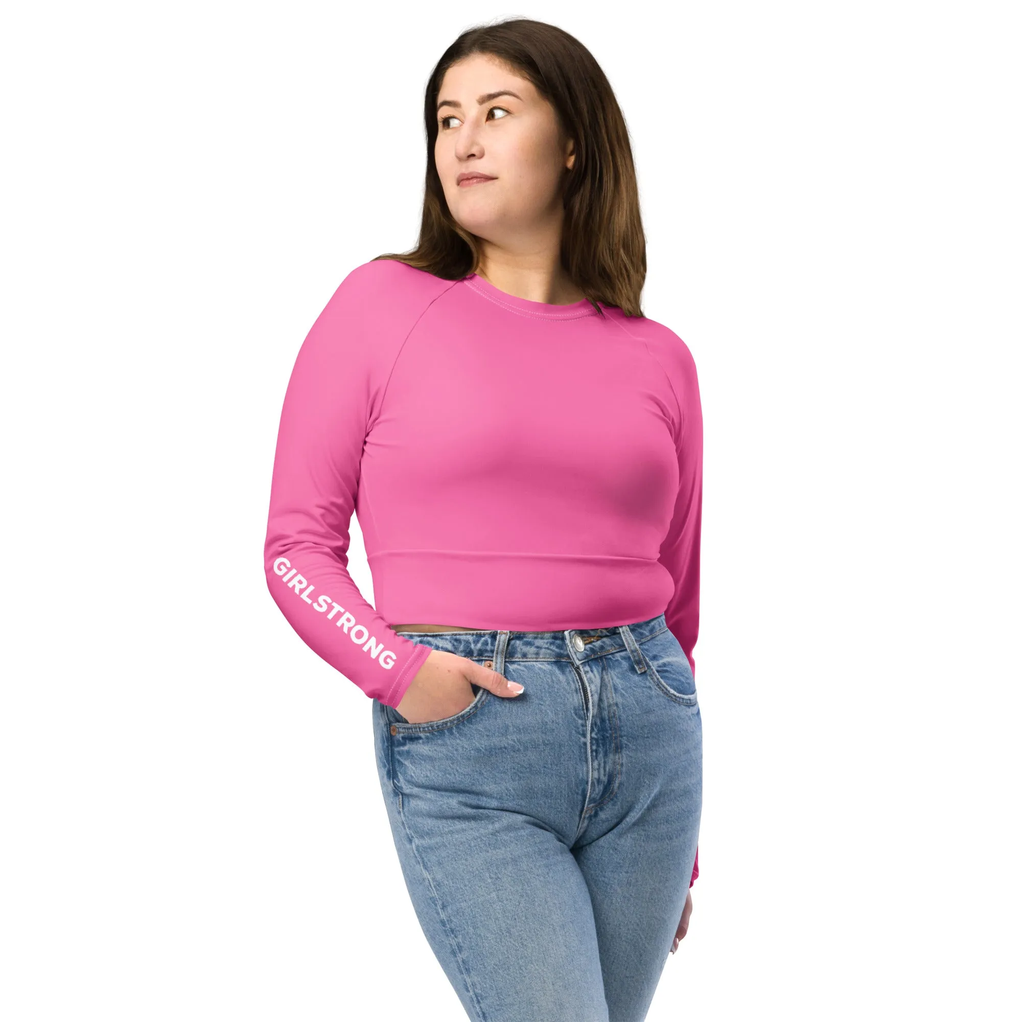 THE ESSENTIAL, SOFT AND STRETCHY, LONG SLEEVE FITTED CROP TOP BRIGHT PINK