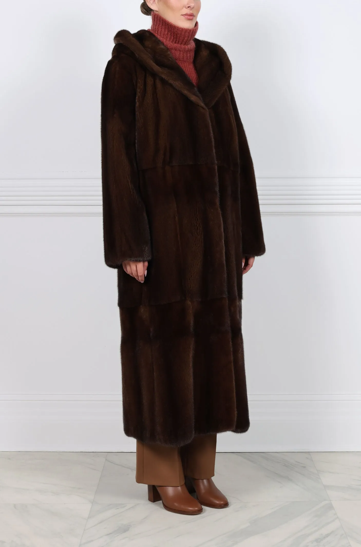 The Hazel Hooded Mahogany Mink Coat