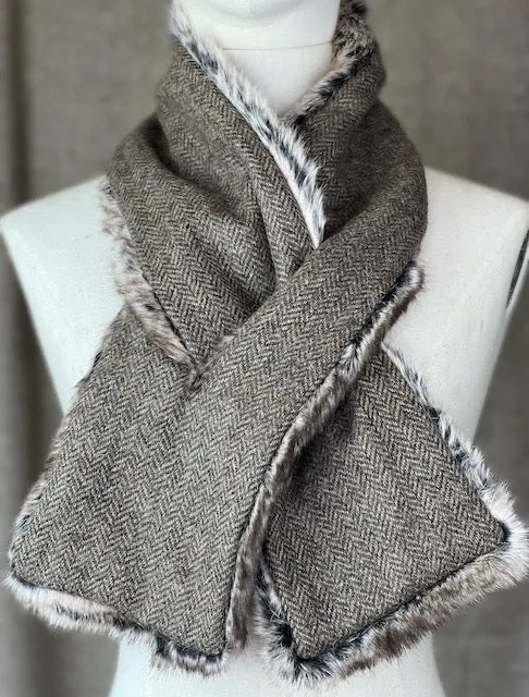 Tweed Scarf - Country Brown Herringbone Shetland