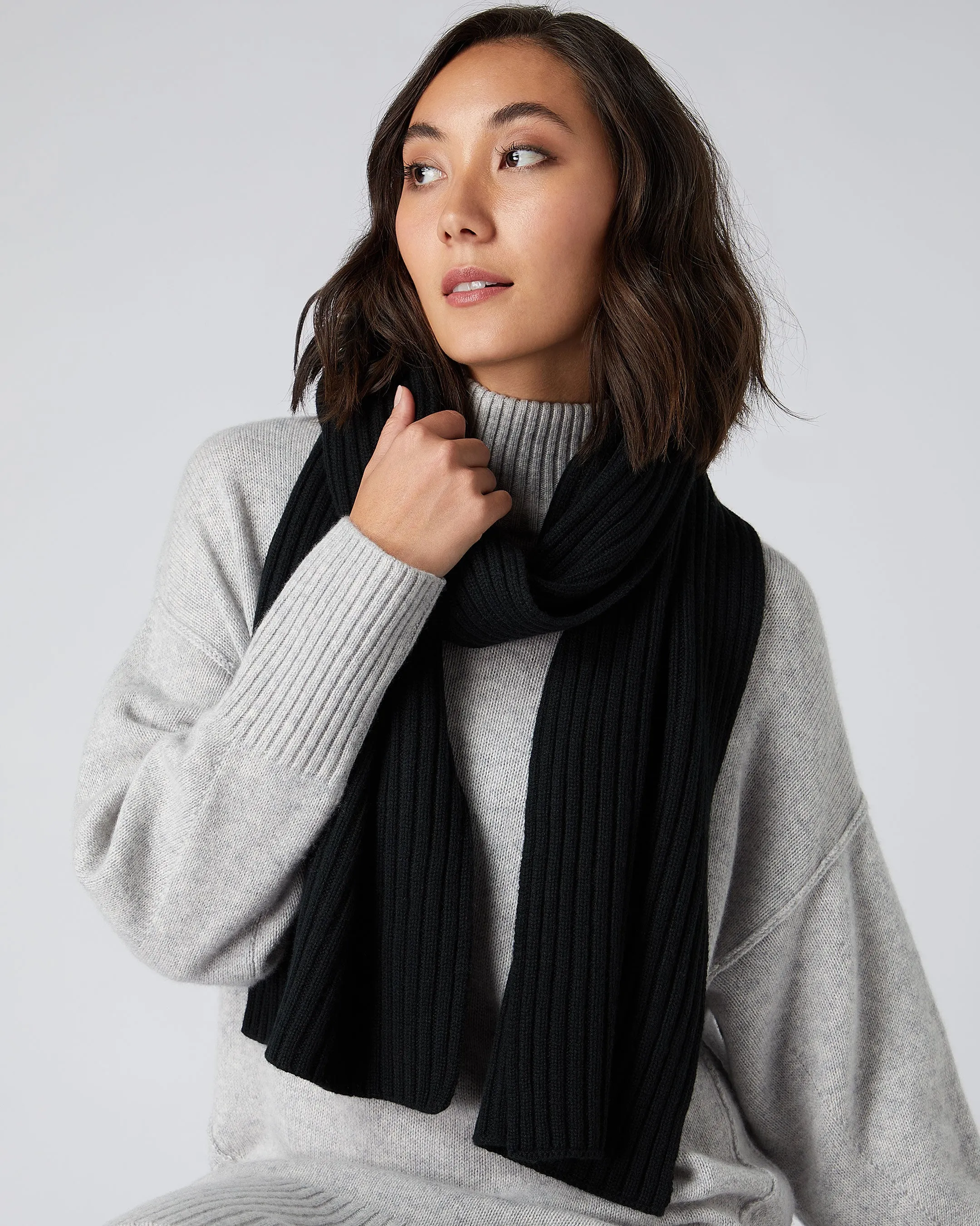 Unisex Chunky Rib Cashmere Scarf Black