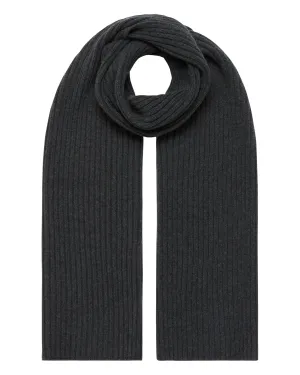 Unisex Chunky Rib Cashmere Scarf Dark Charcoal Grey