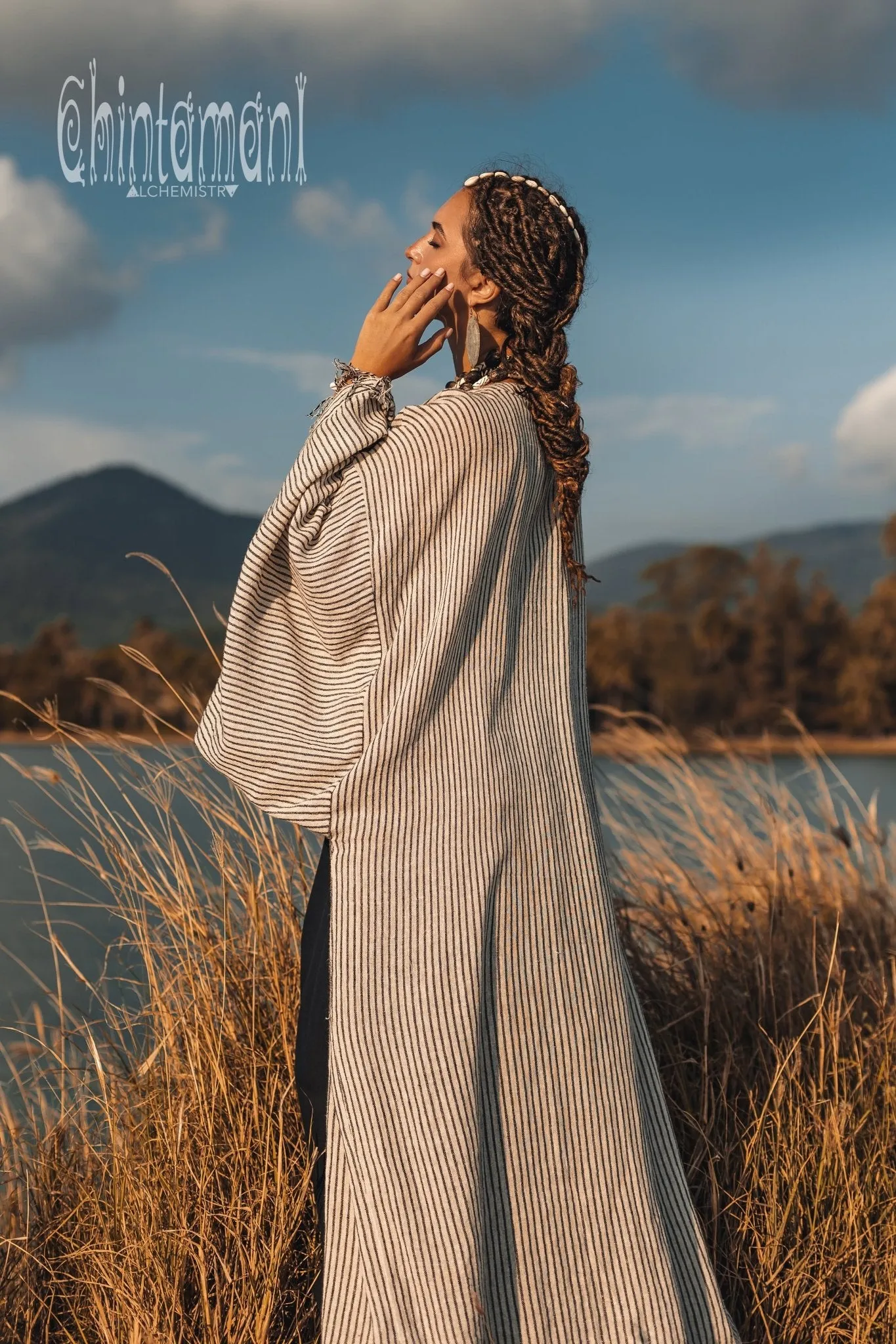 Unisex Wide Sleeve Kimono Cardigan Wrap / Striped Kaftan Robe