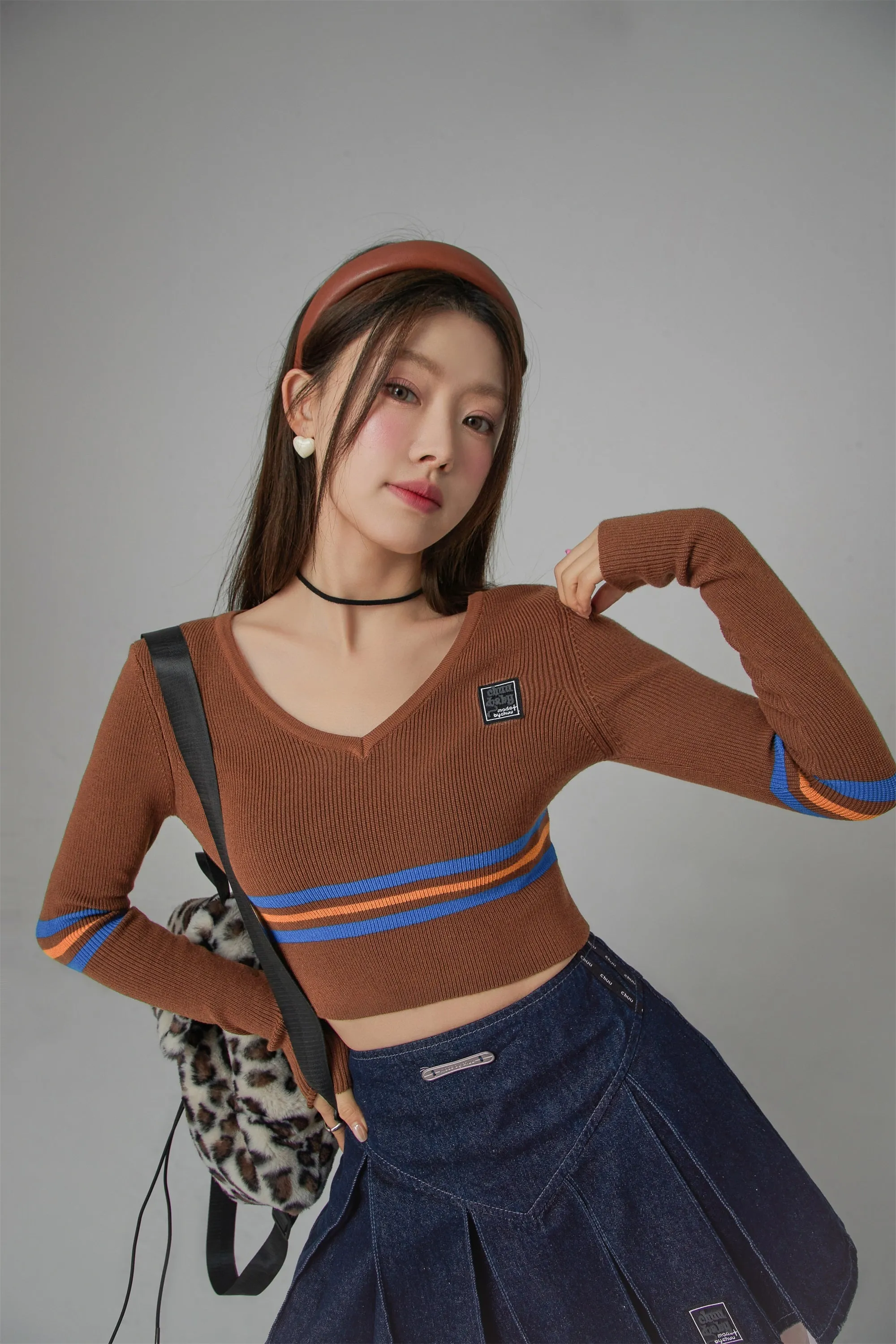 Unlock Stripes V-Neck Cropped Knit Sweater