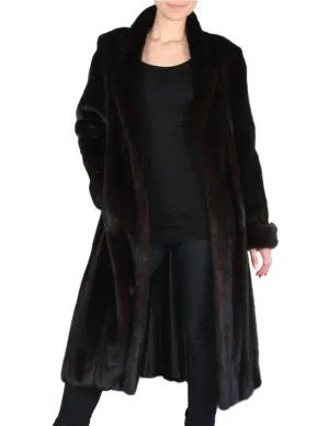 Vintage Dark Mink Fur Coat -M/L | Long Sleeves & Roll-Up Cuffs