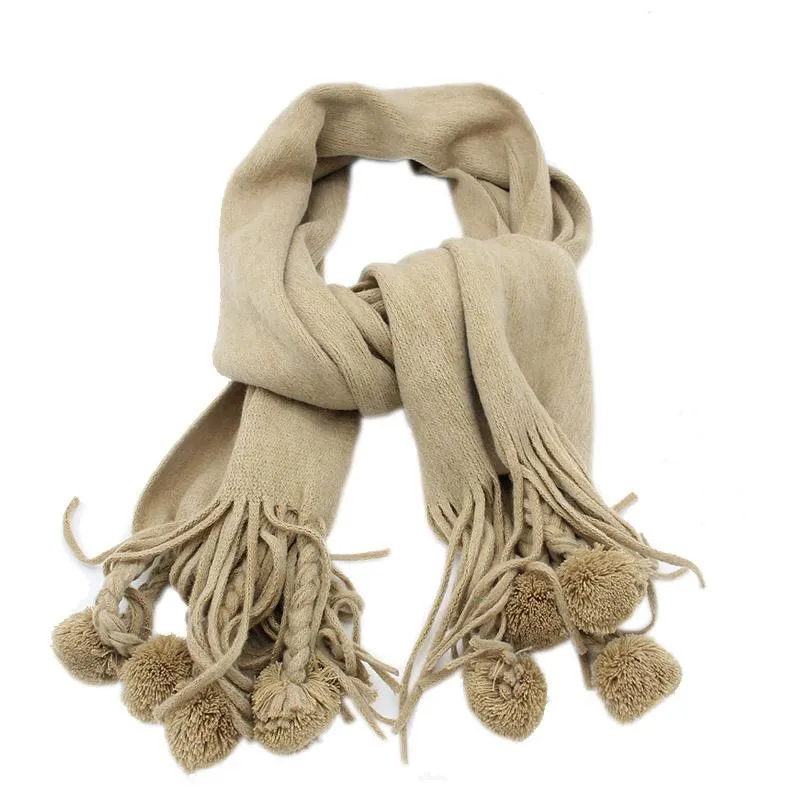 Warm Woolen Winter Autumn Pom Pom Knit Scarf