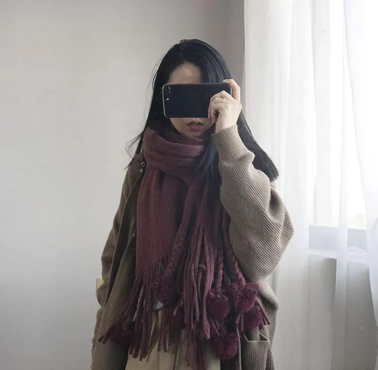 Warm Woolen Winter Autumn Pom Pom Knit Scarf