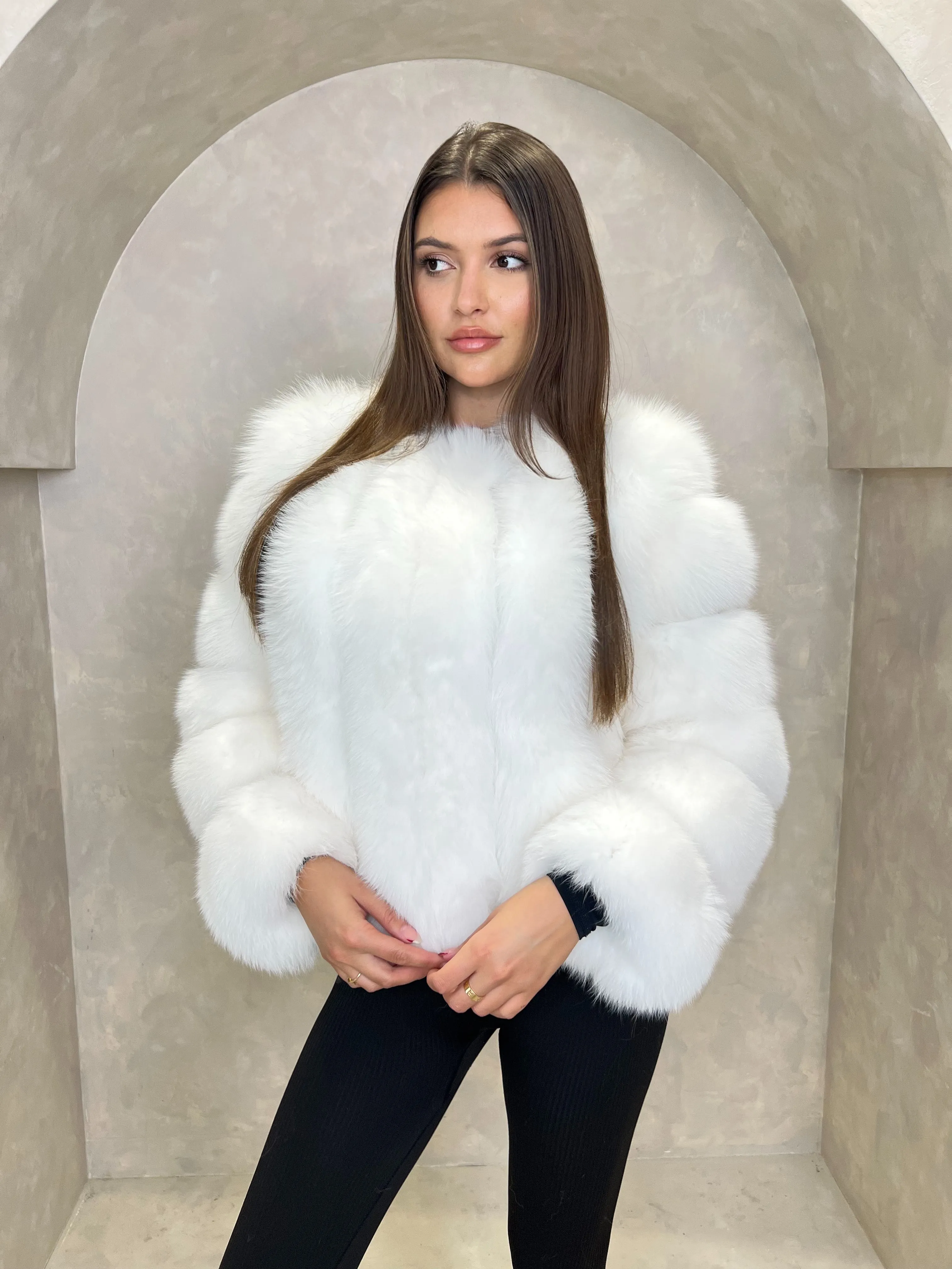 White Luxury Fur Vertical Pelt Coat