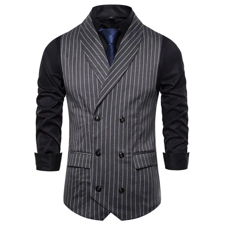 Wjczt Men  Winter Outfits  Formal Double Breasted Suit Vest Men Casual Stripe Plaid Waist Coat For Men Dress Vests Business Wedding Chalecos Para Hombre