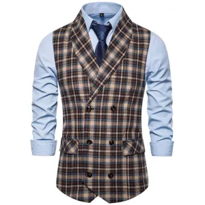 Wjczt Men  Winter Outfits  Formal Double Breasted Suit Vest Men Casual Stripe Plaid Waist Coat For Men Dress Vests Business Wedding Chalecos Para Hombre