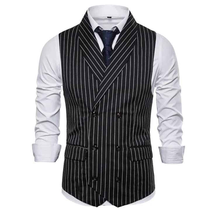 Wjczt Men  Winter Outfits  Formal Double Breasted Suit Vest Men Casual Stripe Plaid Waist Coat For Men Dress Vests Business Wedding Chalecos Para Hombre