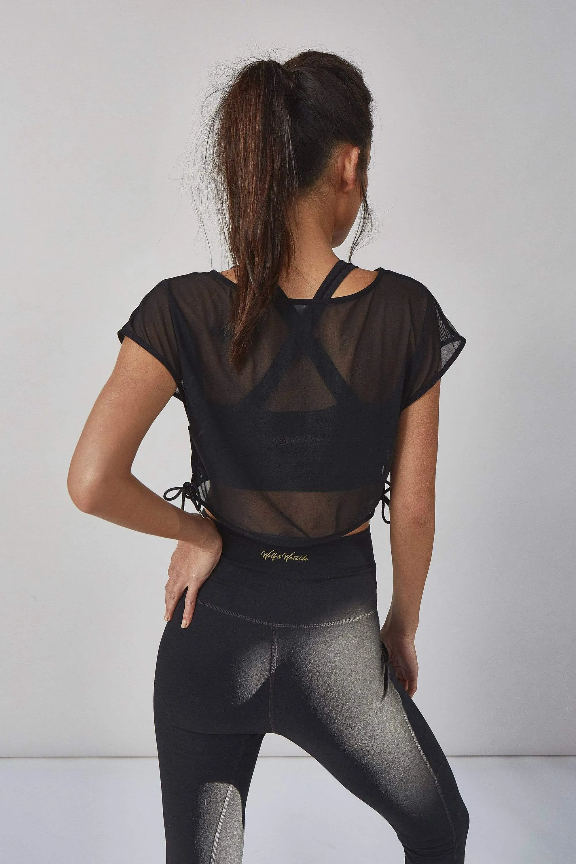 Wolf & Whistle Mesh Crop Top Black