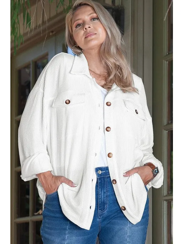 Women Solid Corded Drop Shoulder Plus Size Jackets