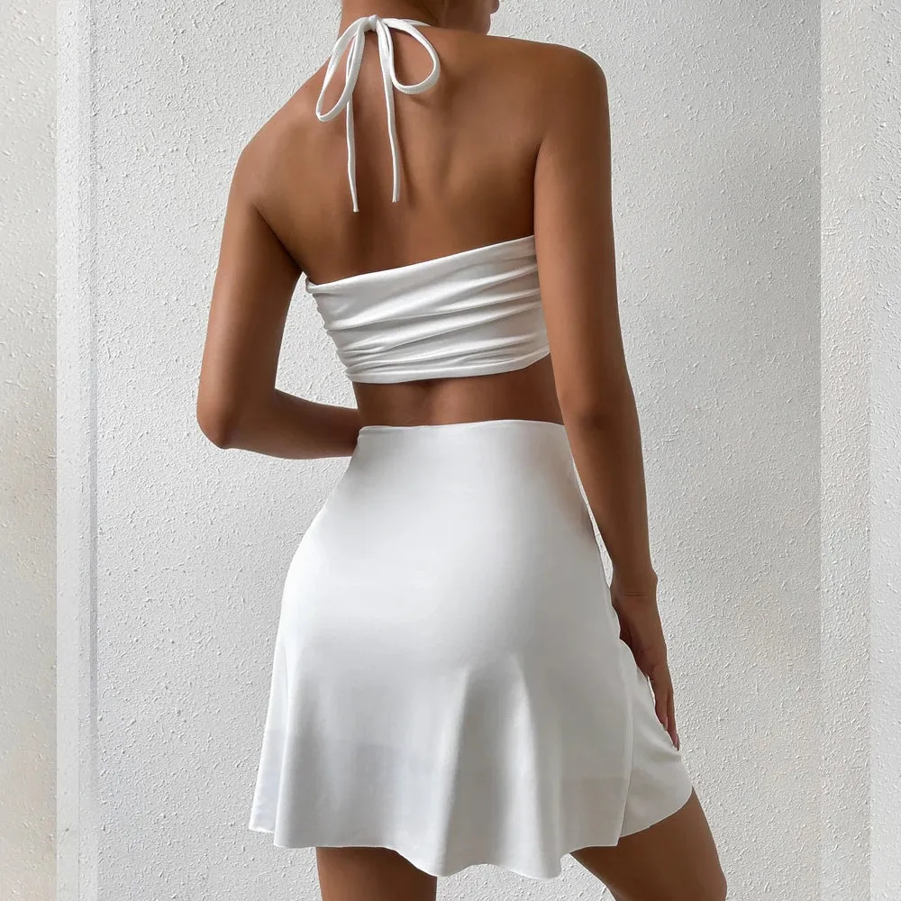 Women Summer Halter Out Bodycon New 2024 White Short Hollow Back Dress Dress