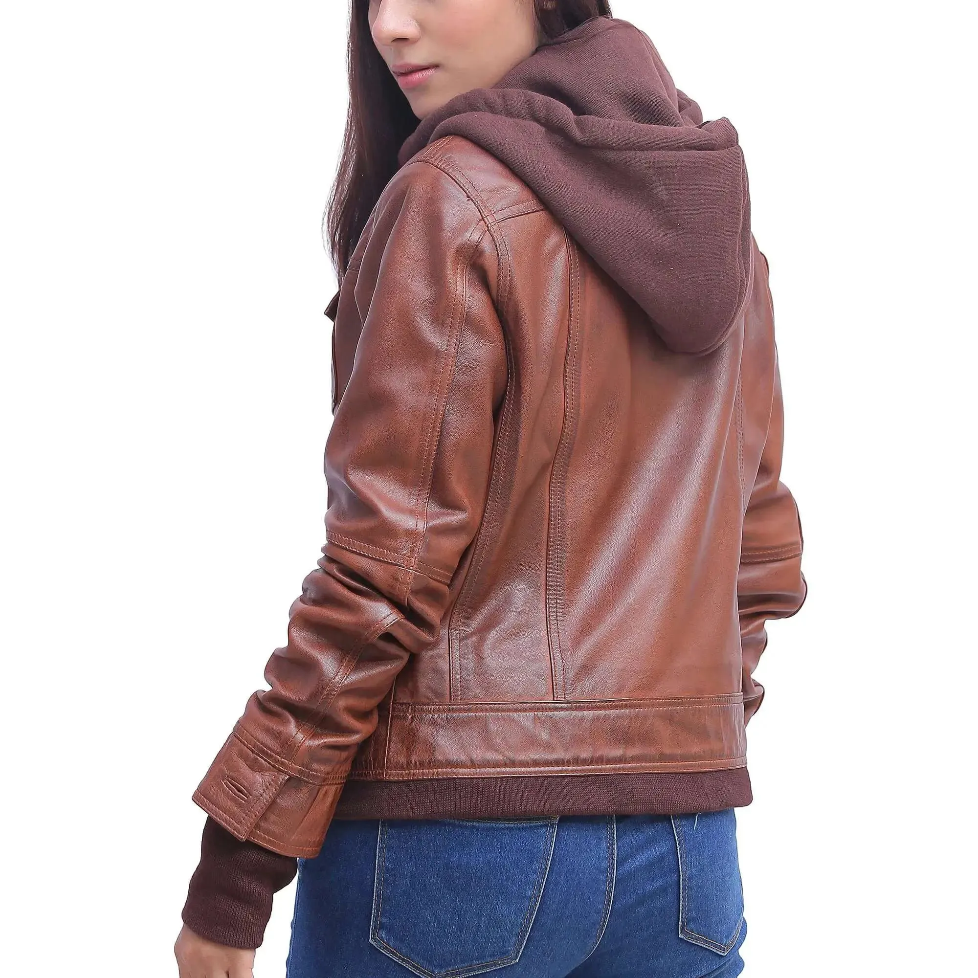 Womens Brown Leather Jacket With Hood