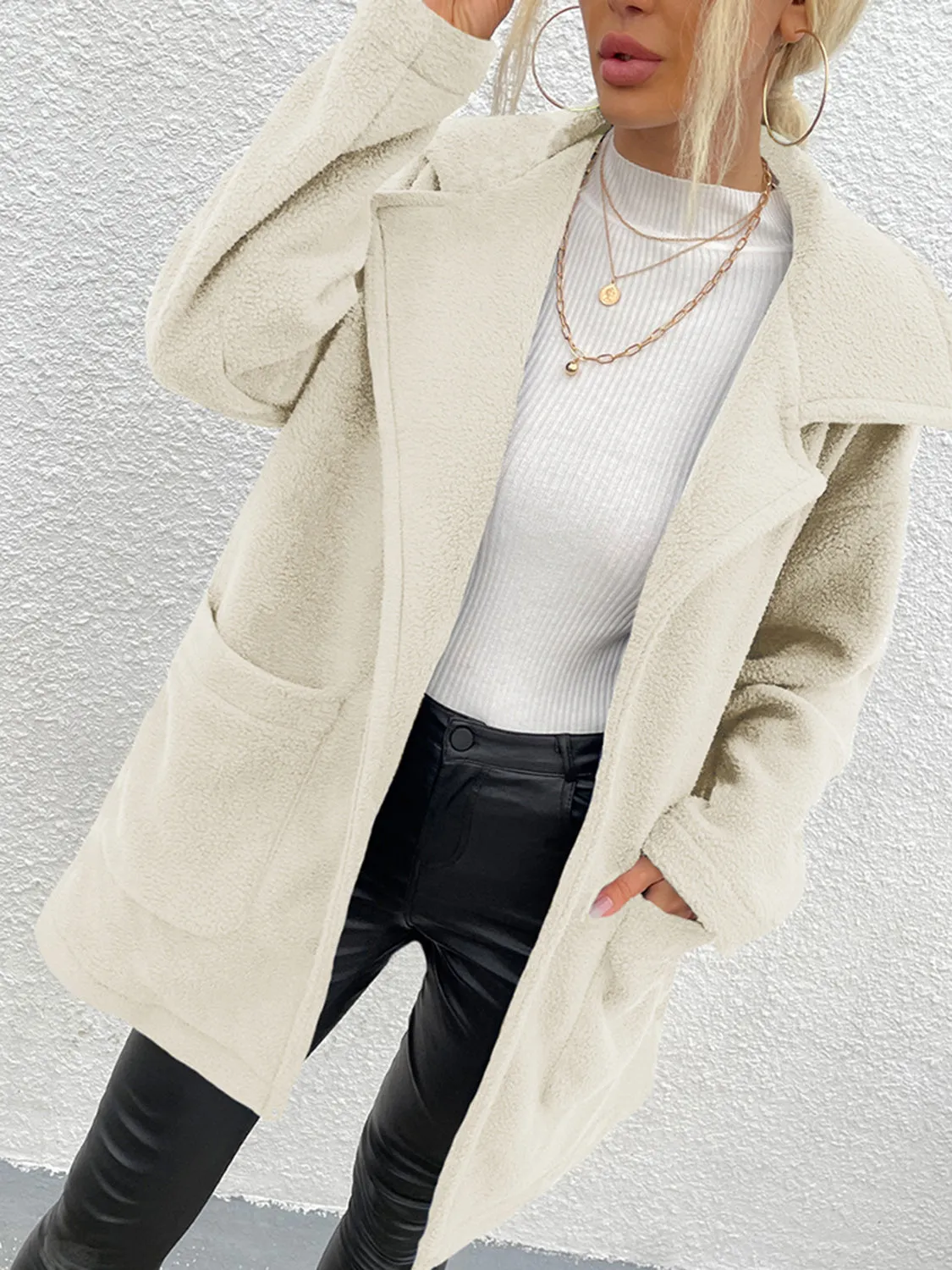 Women's Cozy Dropped Shoulder Coat with Pockets