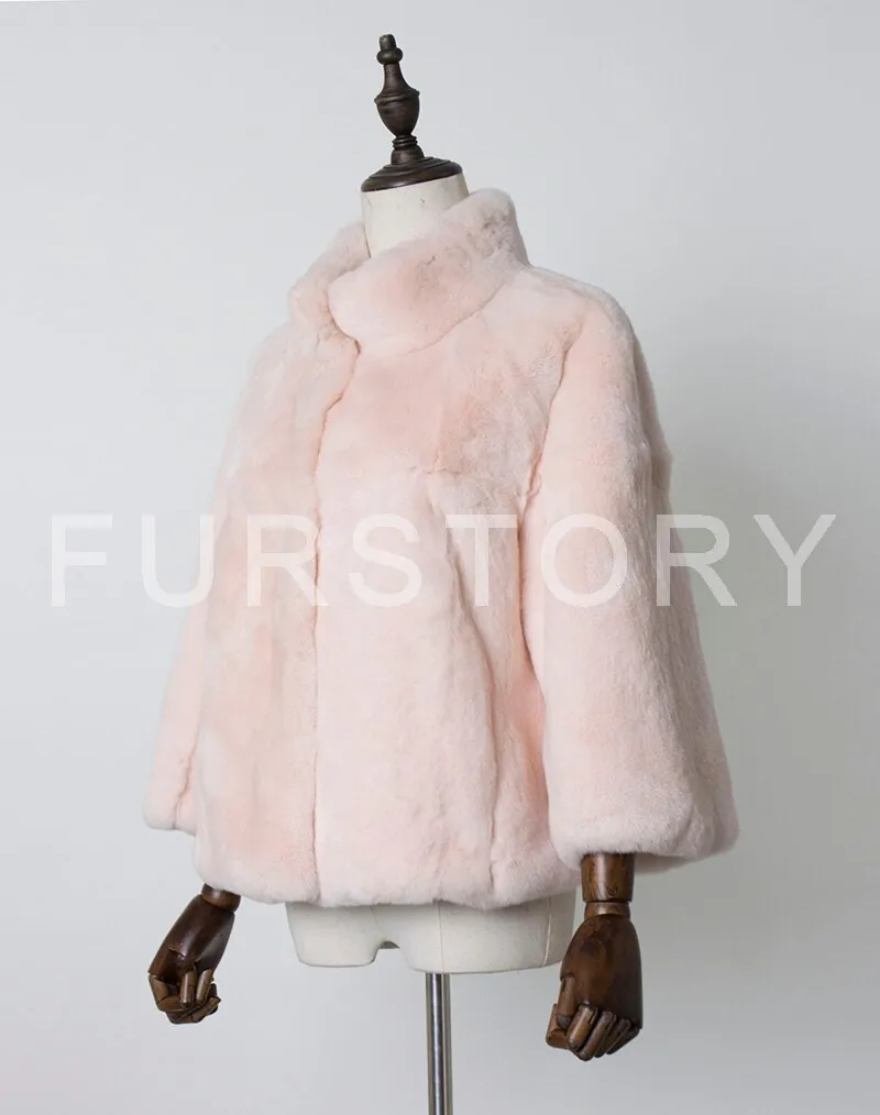 Women's Genuine Rabbit Fur Coat Women Thick Warm Pelt Outerwear 17165