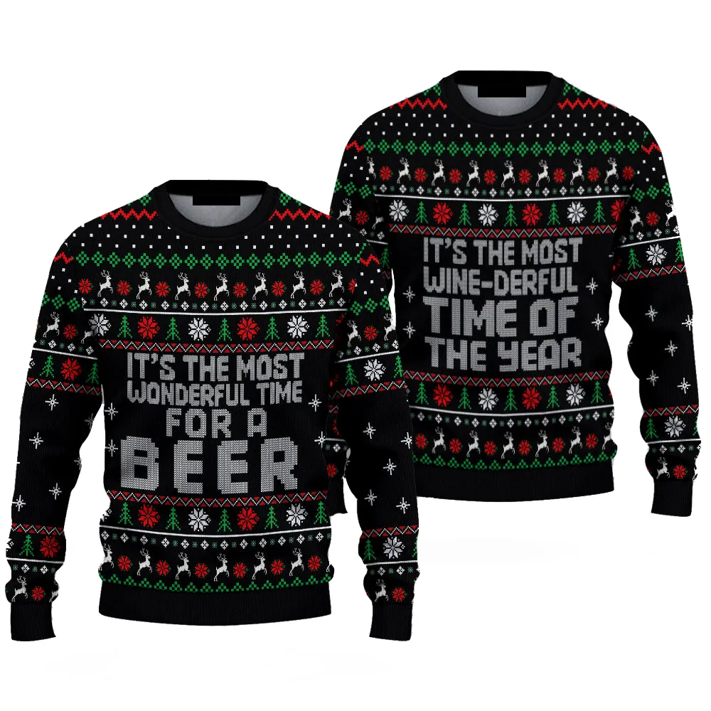 Wonderful Time For A Beer Couple Ugly Christmas Sweater Christmas Gift Anniversary Sweater