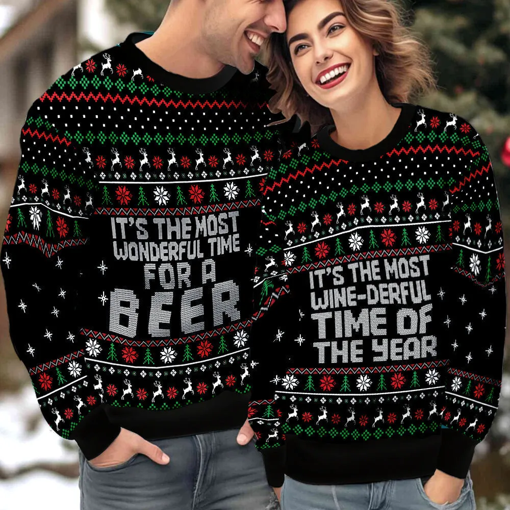 Wonderful Time For A Beer Couple Ugly Christmas Sweater Christmas Gift Anniversary Sweater