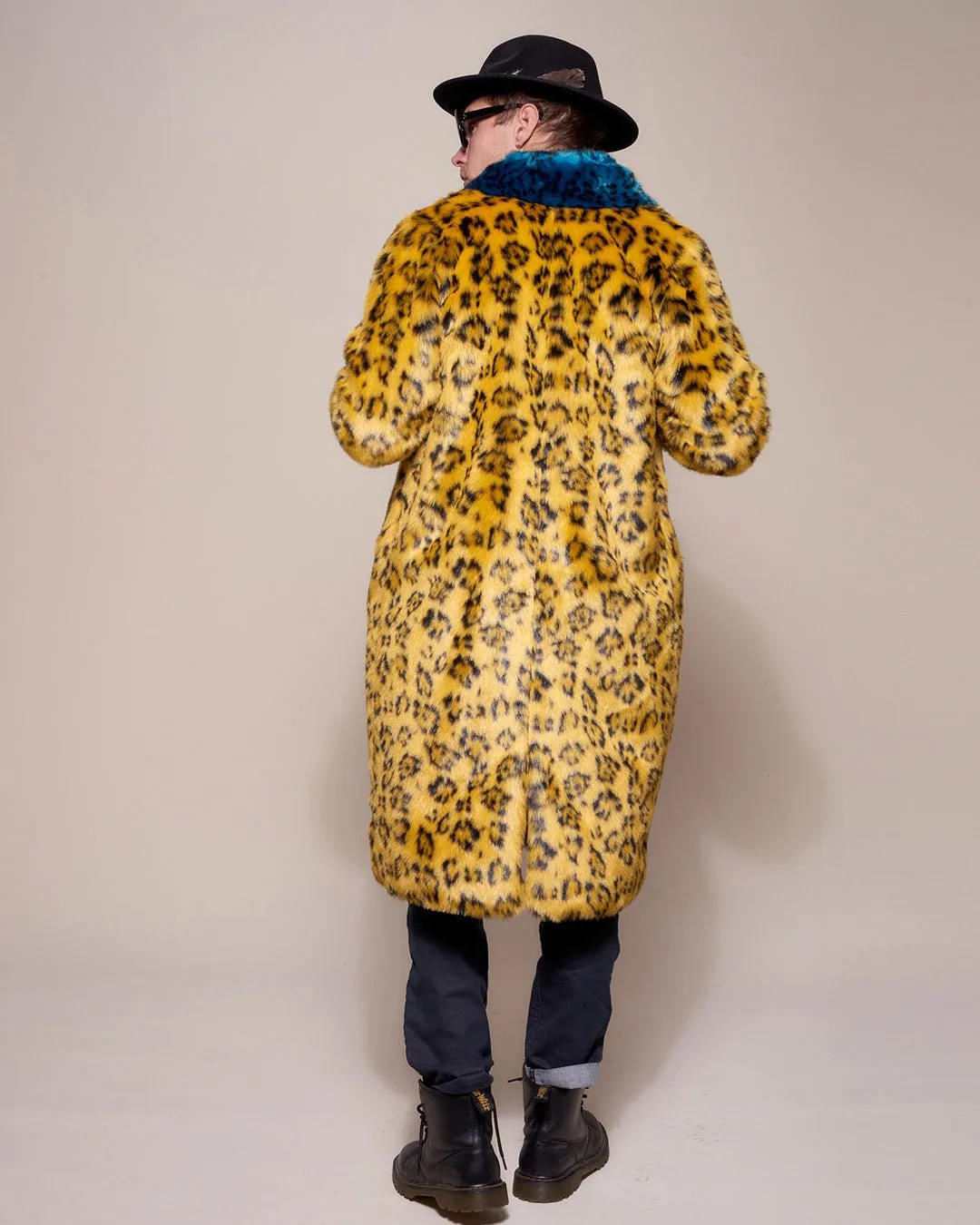 Yellow Cheetah Calf Length Faux Fur Coat | Men's